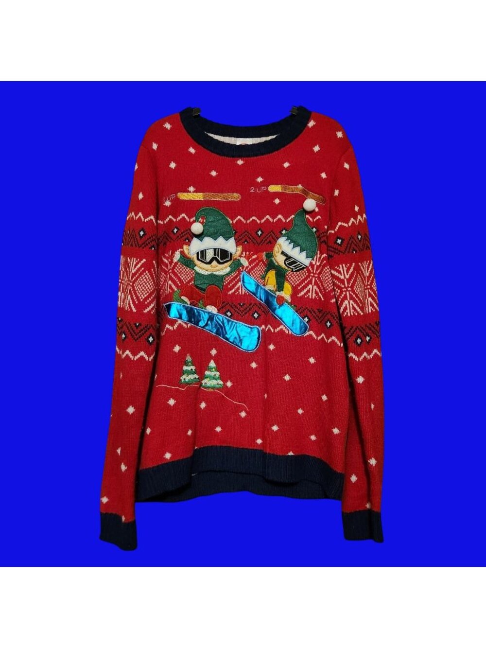 Tight Knit Novelty Holiday Elves Snowboarding Sweater Jr. Girls Size XXL(18)